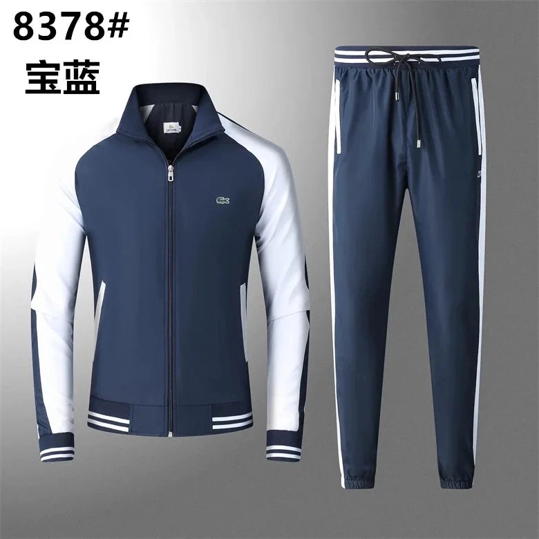 Lacoste 8378# Navy Blue Track Suit with White Stripes and Crocodile Logo