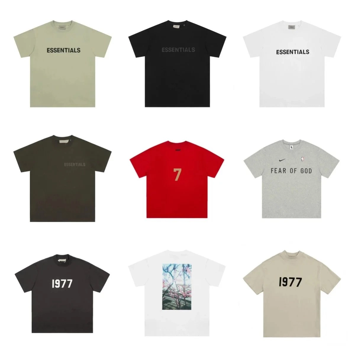 Fear of God Essentials Olive Green T-Shirt with Bold Logo Print