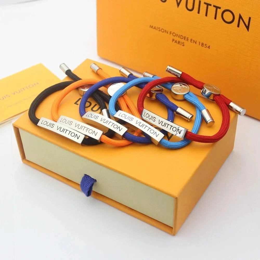 Louis Vuitton Multicolor Braided Rope Bracelet with Engraved Logo Plate