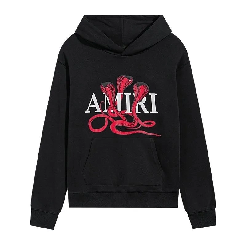 AMIRI Black Hoodie with Red Triple Cobra Graphic Print