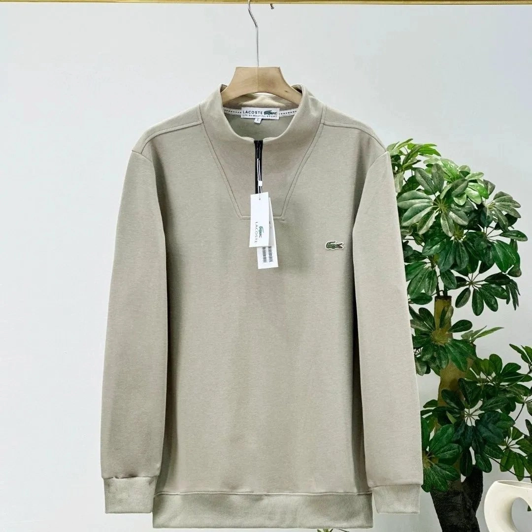 Lacoste Half-Zip Pullover Sweater Beige Classic Crocodile Logo