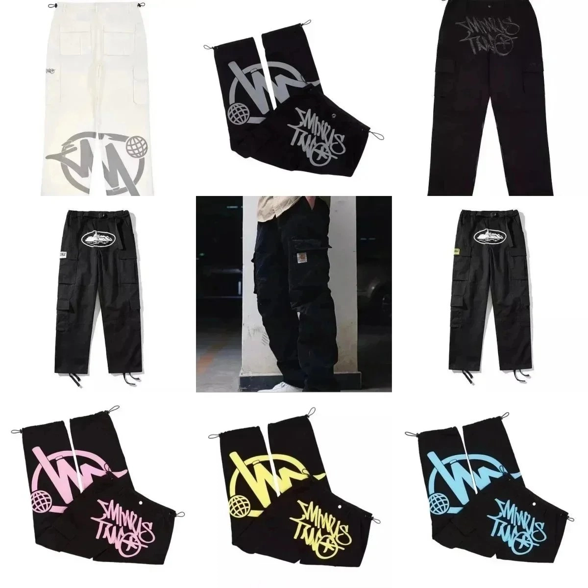 SMINDS TRIO Cargo Pants with Graffiti Logo and Drawstring Waist