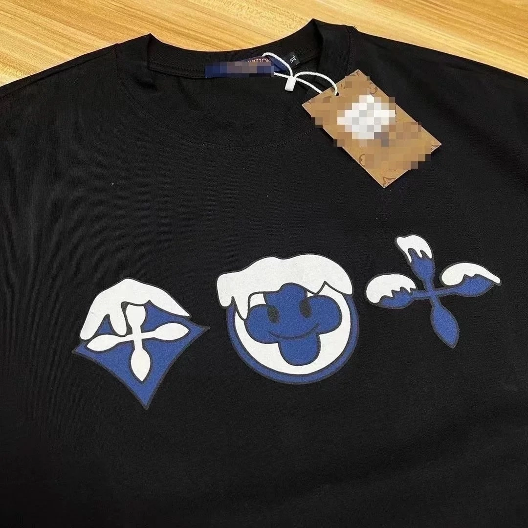 Louis Vuitton Black T-Shirt with Blue White Graphic Print