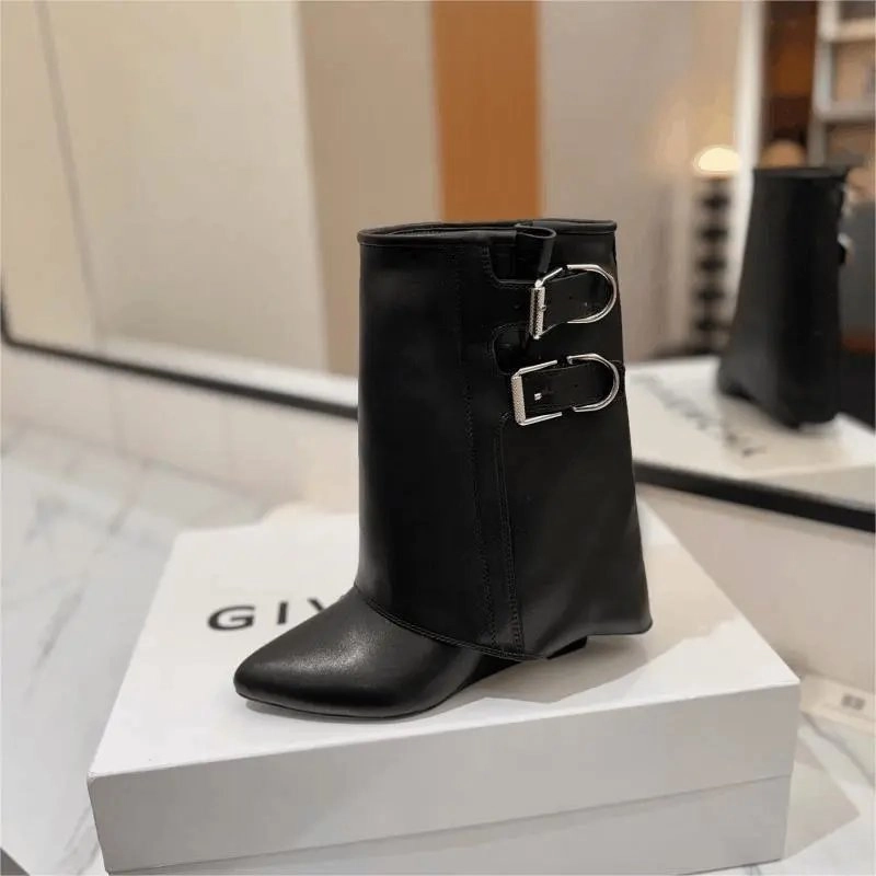 Givenchy Urban Edge Black Leather Ankle Boot with Dual Buckles