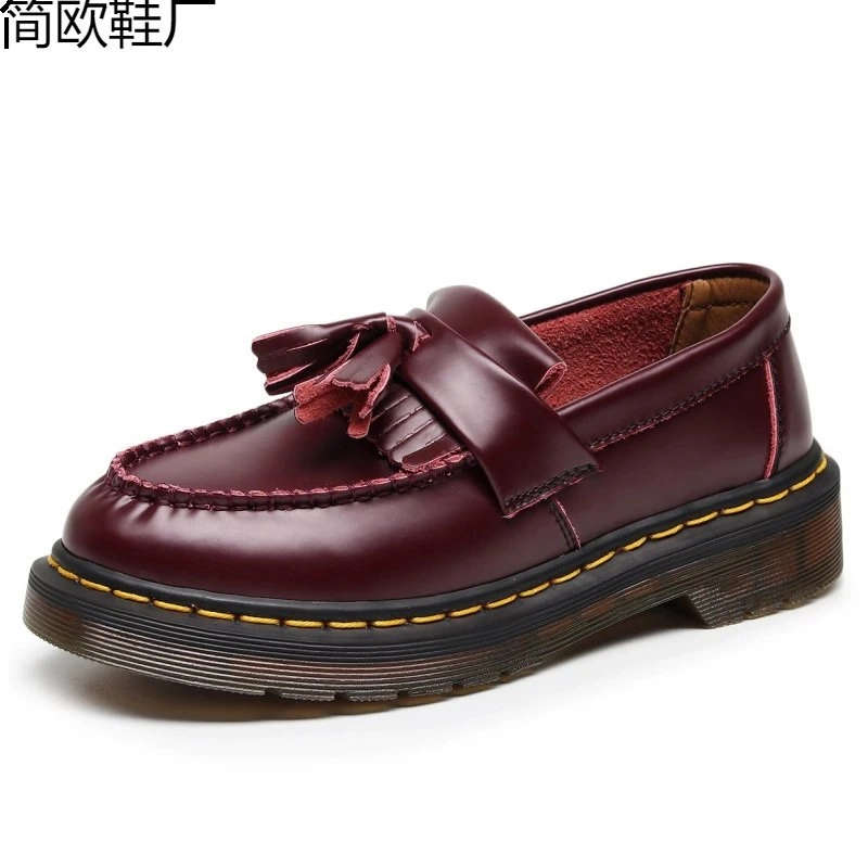 Burgundy Tassel Loafer with Yellow Stitching and Chunky Sole