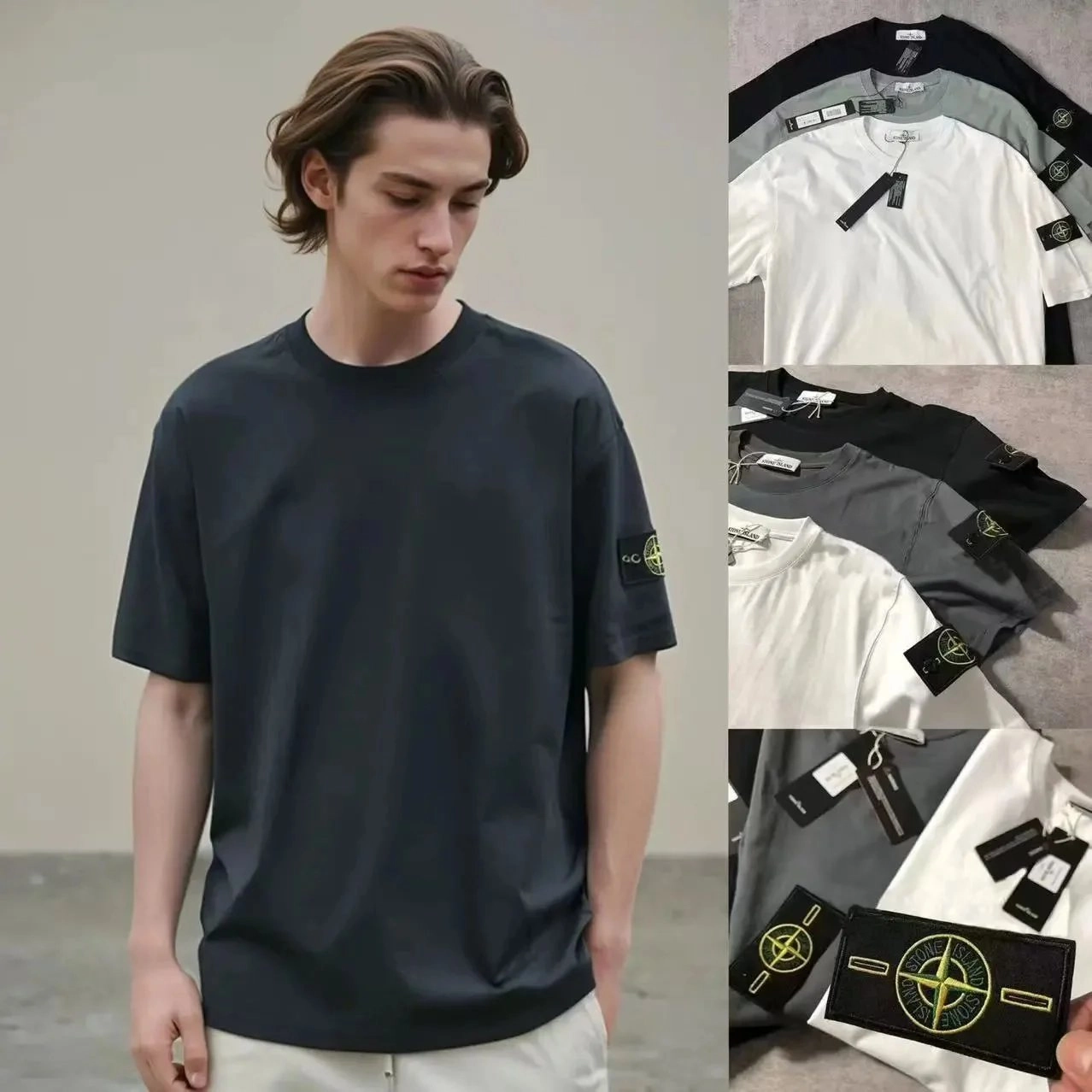 Stone Island Compass Patch T-Shirt - Dark Navy Crew Neck