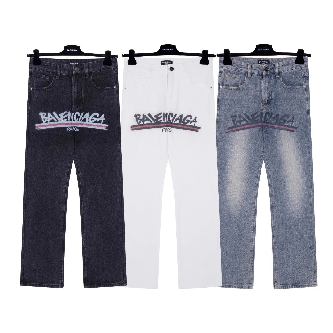 Balenciaga Logo Graffiti Print Straight-Cut Jeans - Black