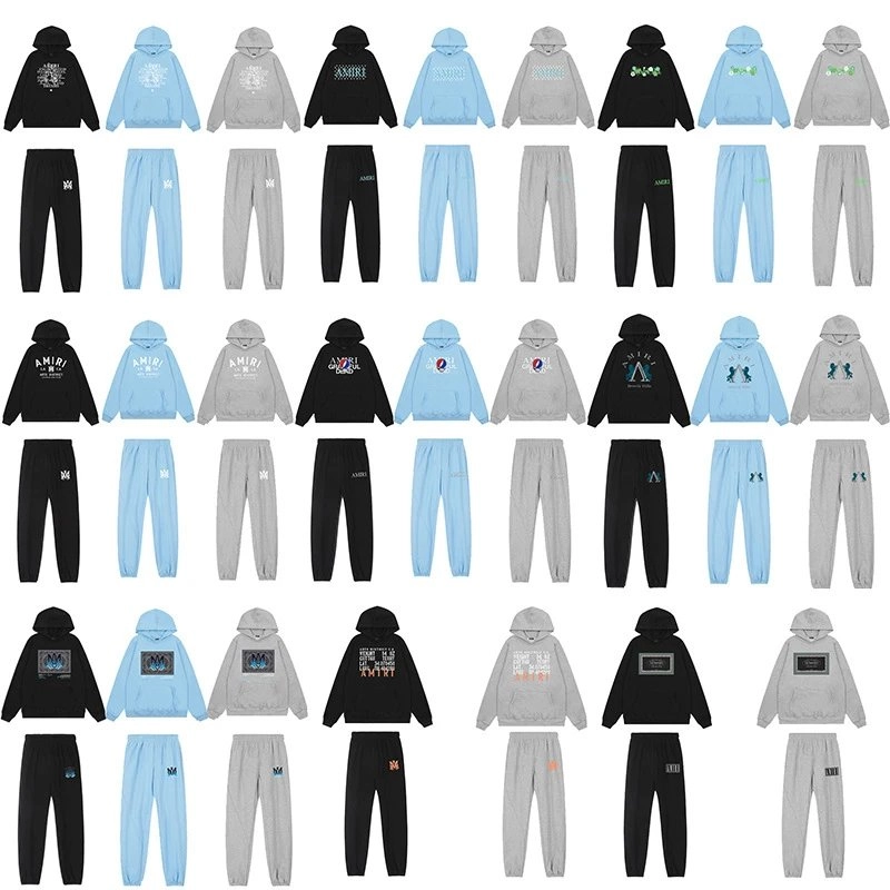 AMIRI Logo Hoodie and Jogger Set - Black with Embroidered Crest