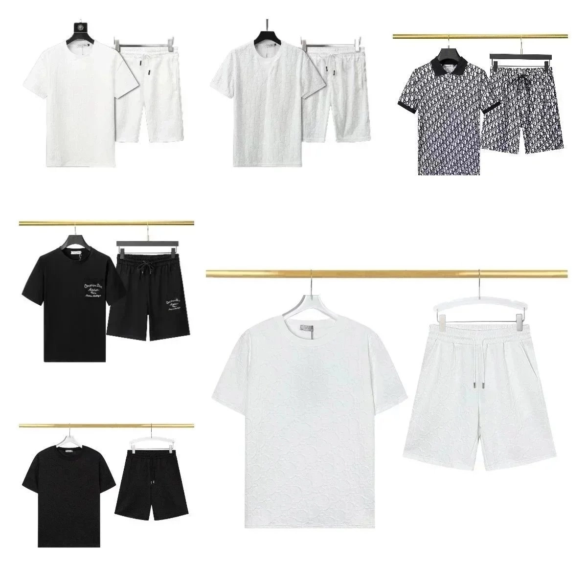 Dior Oblique Pattern Polo Shirt and Shorts Set - Black/White