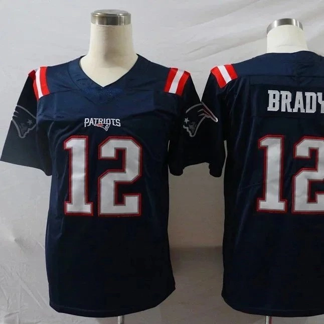 New England Patriots Tom Brady #12 Navy Blue Jersey with Red White Stripes