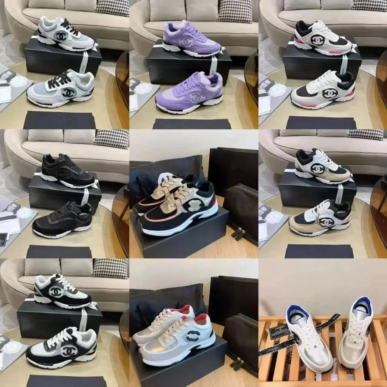 Chanel CC Logo Chunky Sneakers - White Black Purple Beige