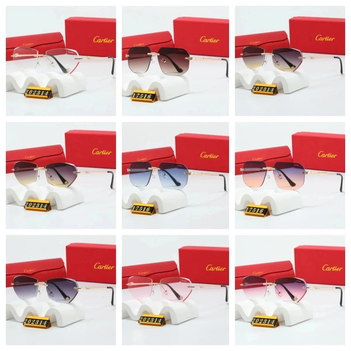 Cartier Santos Rimless Sunglasses Gradient Lens Gold Frame