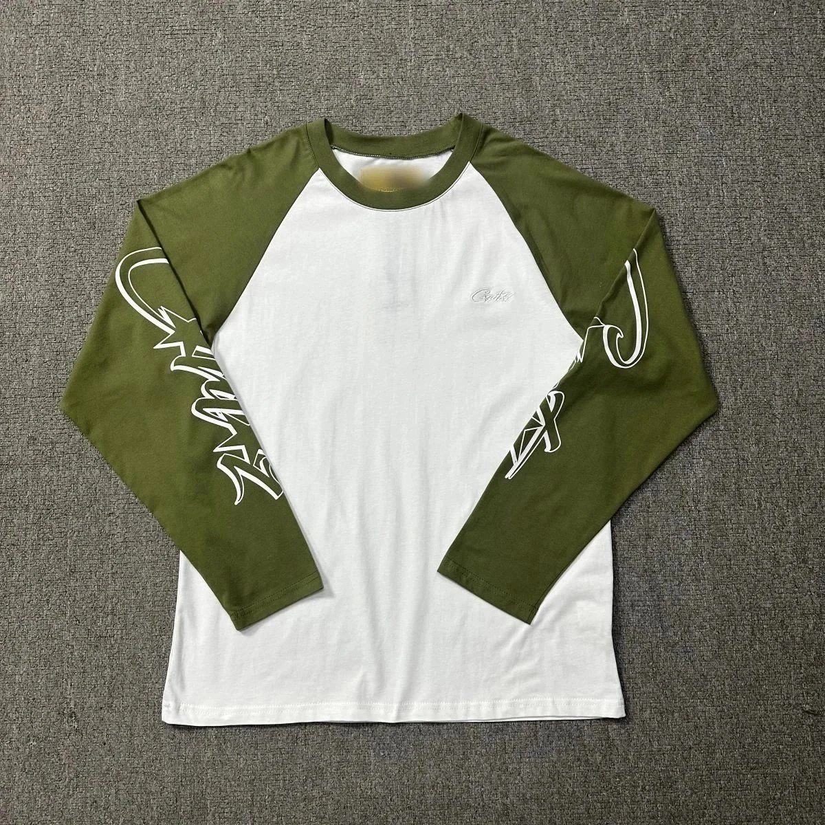 Cavalli Raglan Long Sleeve Tee - Olive Green and White