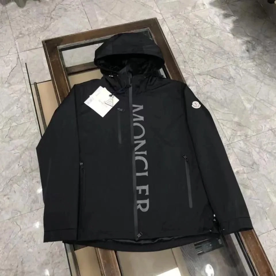 Moncler Black Hooded Jacket with Vertical Logo Print