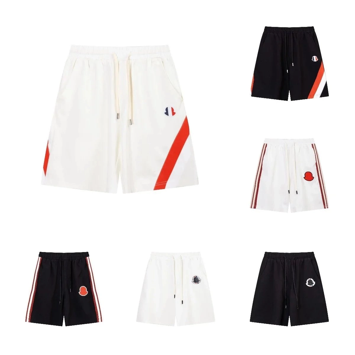 Moncler Diagonal Stripe Shorts - White with Red Accent