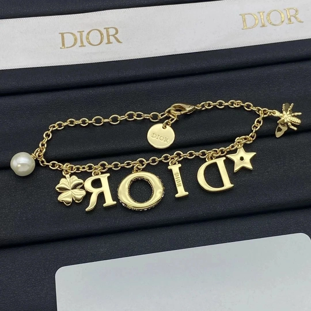 Dior Lucky Charms Gold-Tone Bracelet with Pearl and Bee Charm