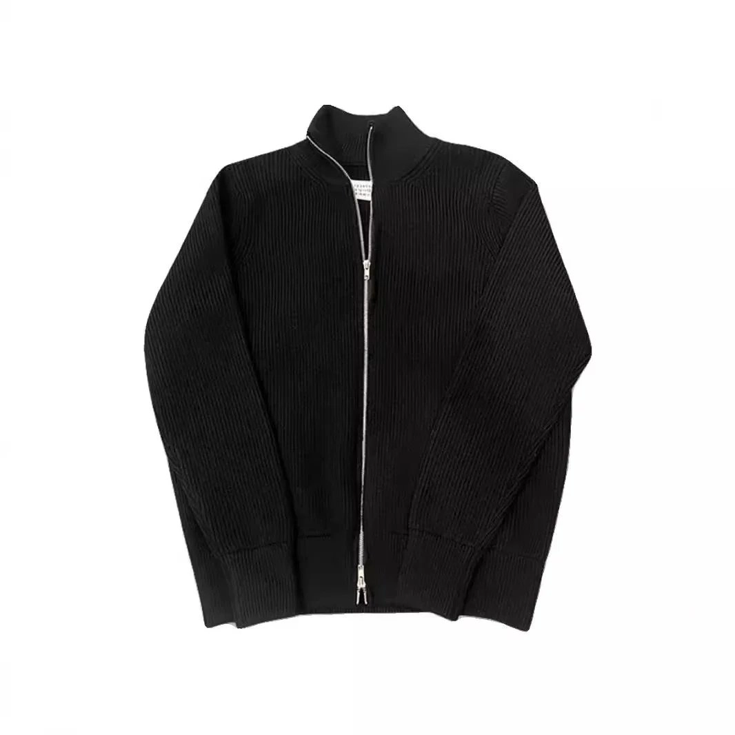 Maison Margiela Ribbed Knit Zip-Up Jacket Black