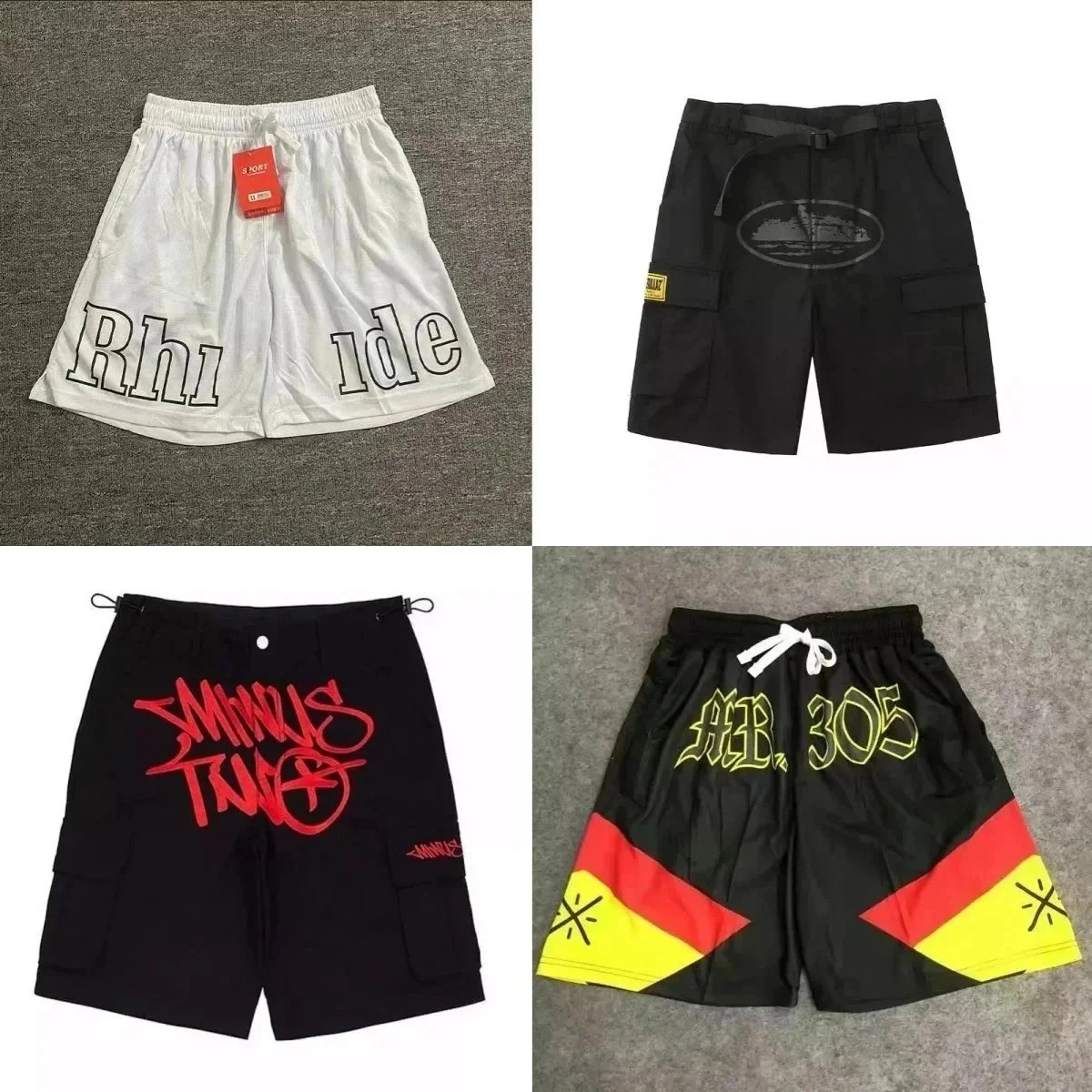 Rhude White Mesh Shorts with Bold Outline Logo Print