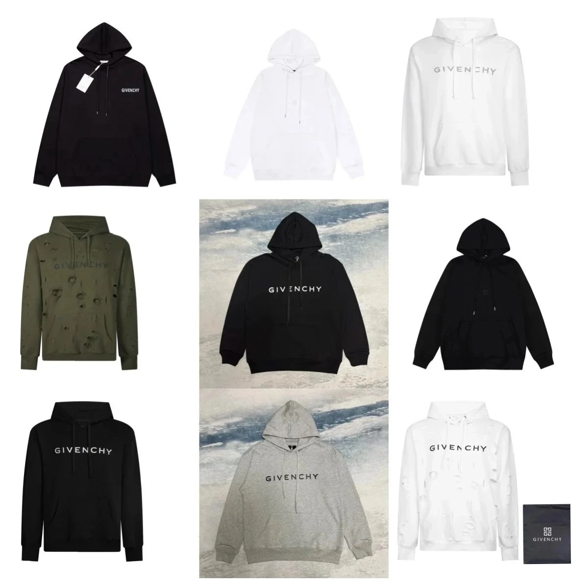 Givenchy Distressed Logo Hoodie - White Ripped Design