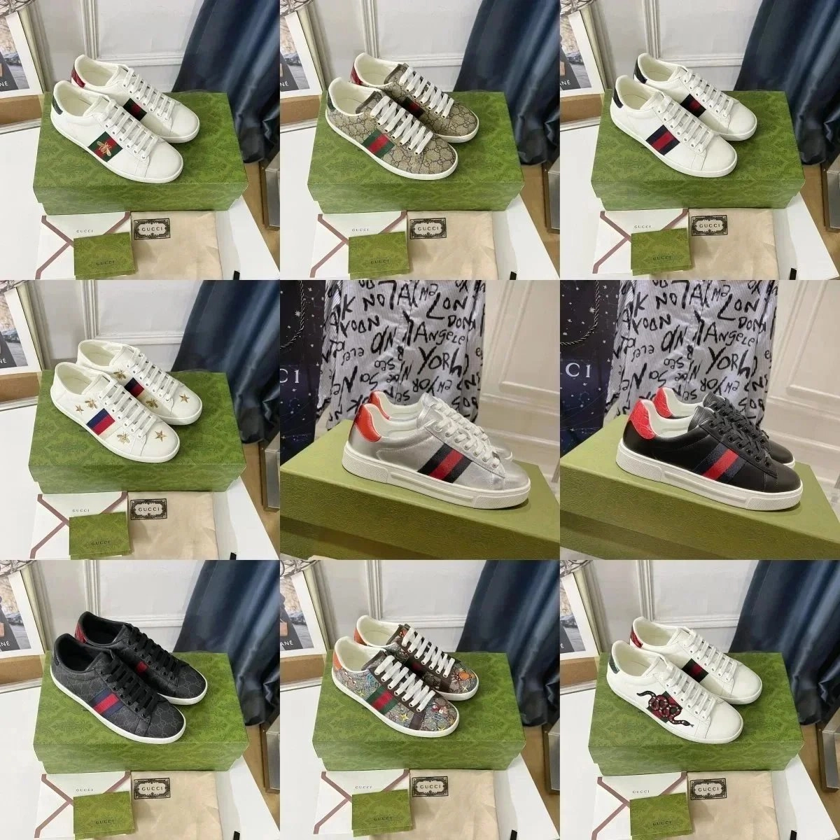Gucci Ace Leather Sneakers with Web Stripe and Embroidery