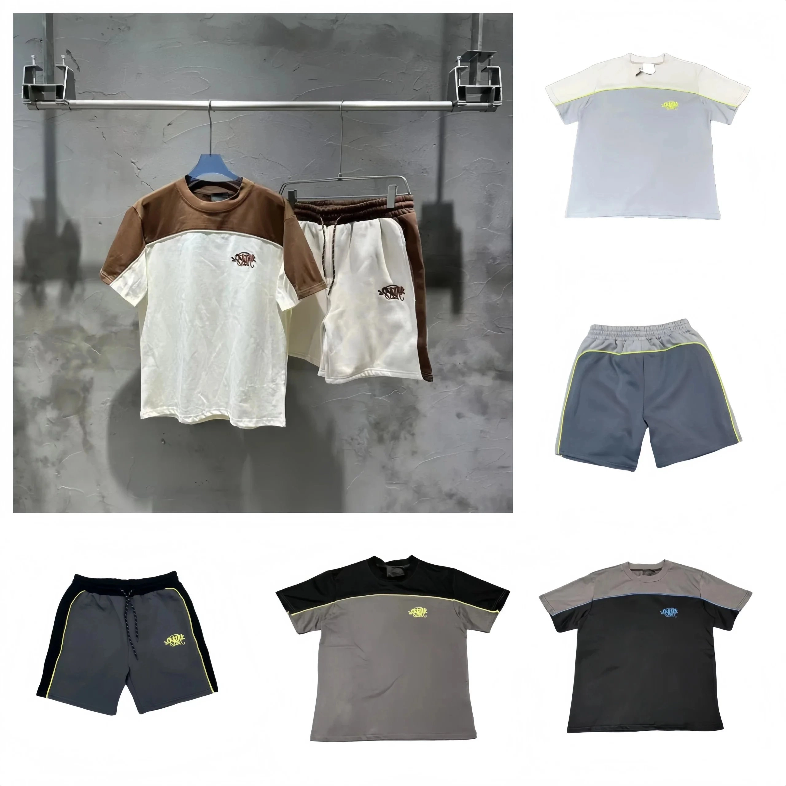 OSZMC Color-Block T-Shirt and Shorts Set - Brown/White Contrast