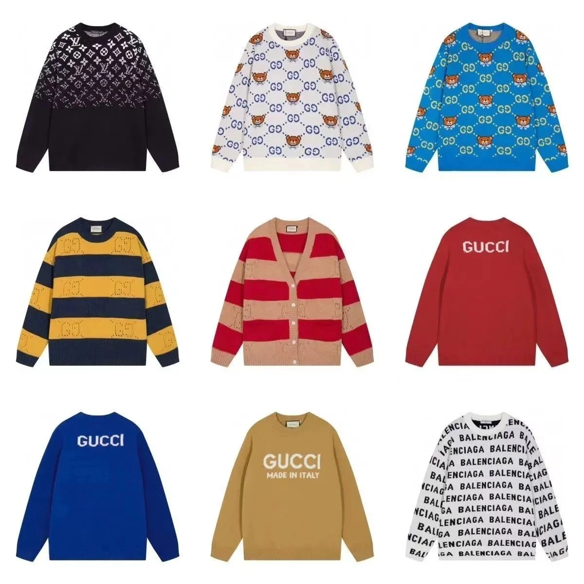 Gucci Bear Motif GG Pattern Knit Sweater - Royal Blue