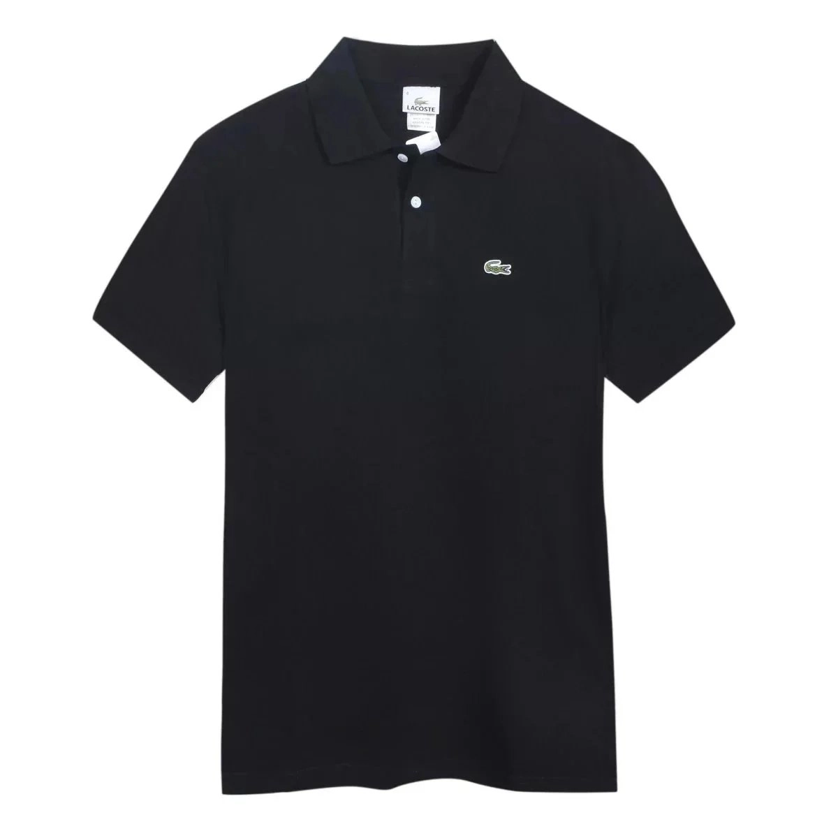 Lacoste Classic Petit Piqu&eacute; Polo Shirt Black with Green Crocodile Logo