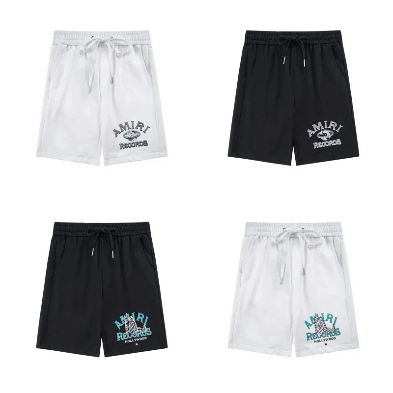Amiri Records Logo Embroidered Drawstring Shorts - White/Black