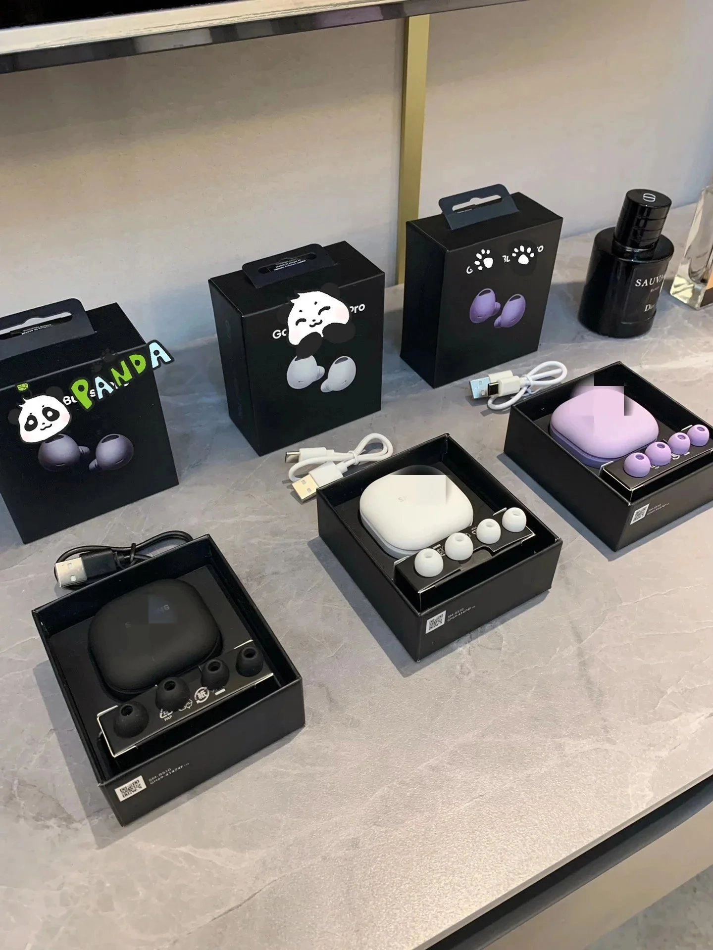 Panda Pro True Wireless Earbuds with Panda Design - Black/White/Lavender