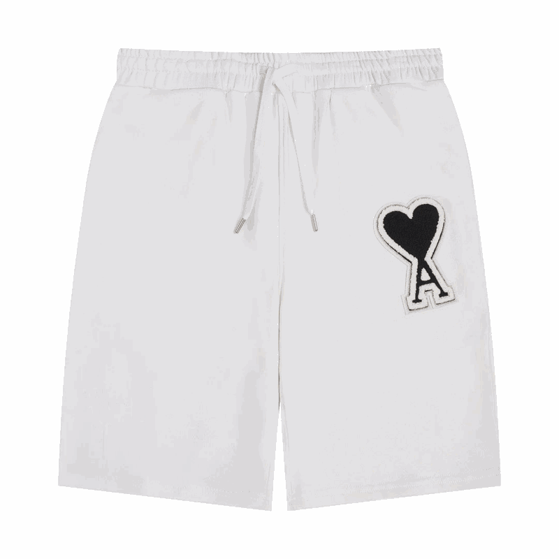 Ami Paris White Heart Logo Shorts - Black Embroidered Patch