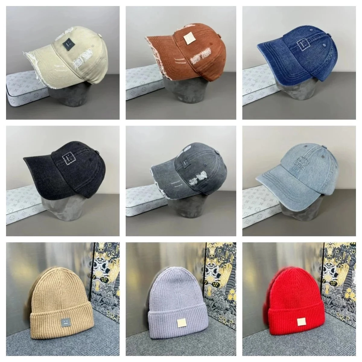 Acne Studios Distressed Denim Cap with Logo Patch - Beige