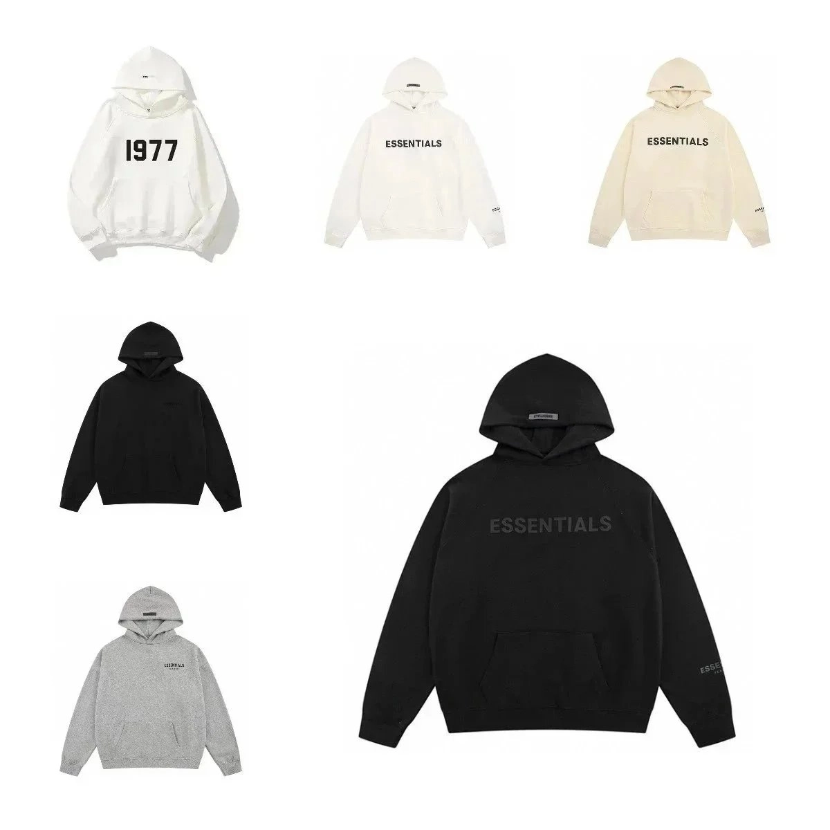 Essentials Fleece Hoodie Black Oversized Logo Print