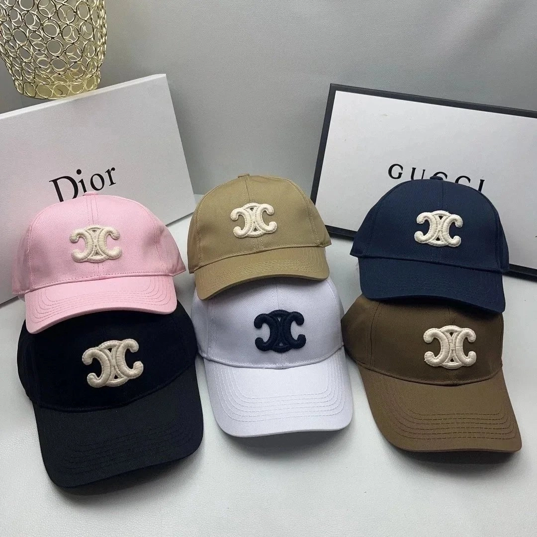 Celine CC Logo Embroidered Baseball Cap - Pink Khaki Navy White Black Brown