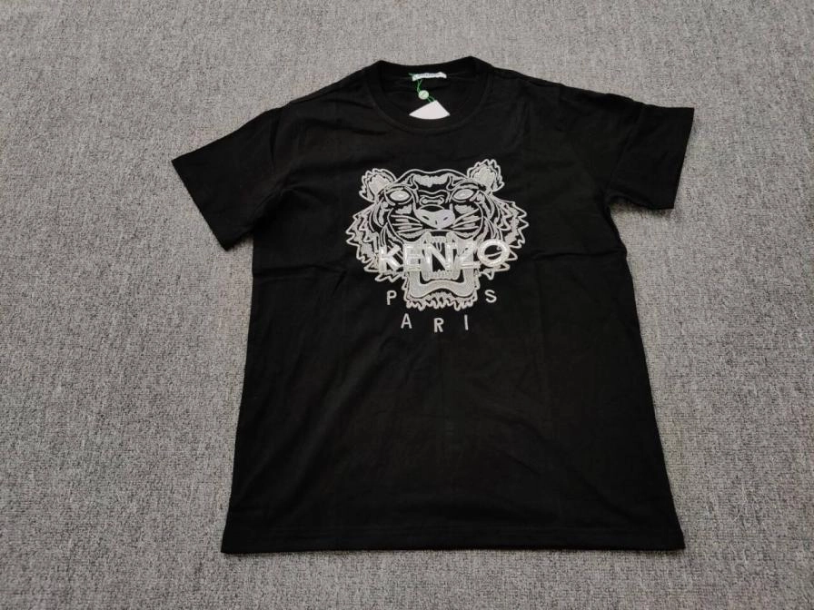 Kenzo Tiger Head Black Cotton T-Shirt with Silver Logo