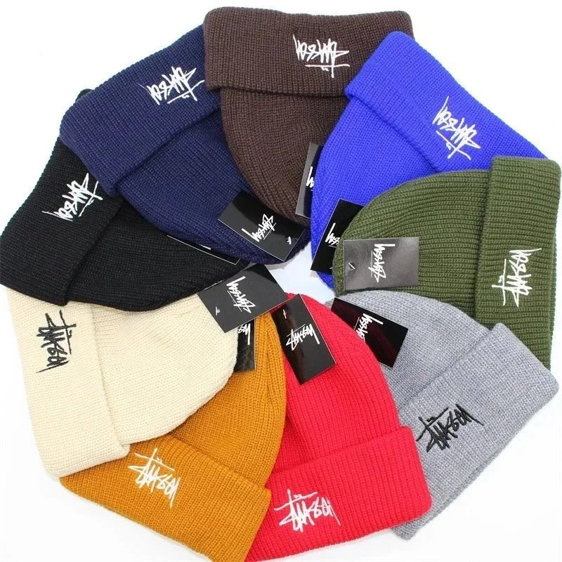 Stussy Stock Lockup Beanie Knit Cap with Embroidered Logo