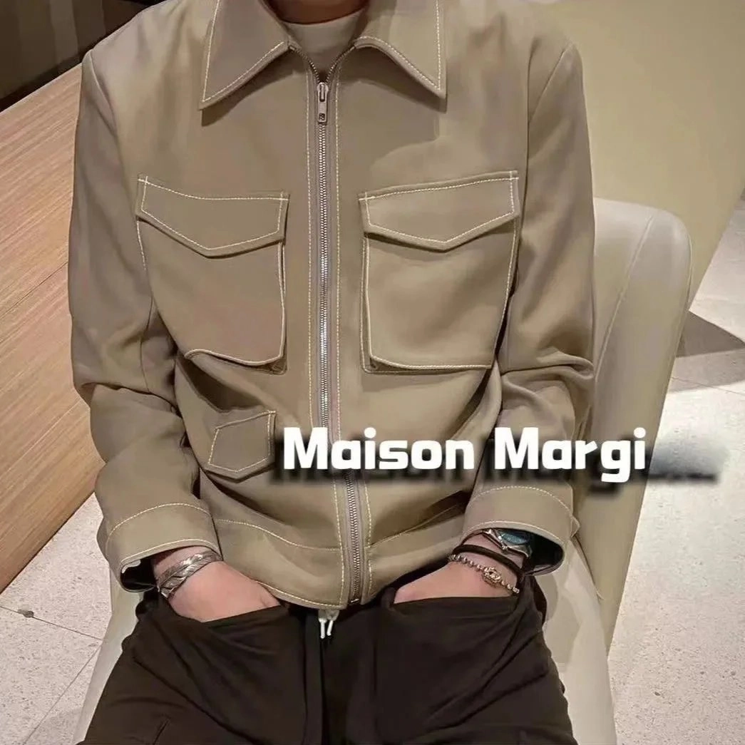 Maison Margiela Beige Zip-Front Utility Jacket with Contrast Stitching