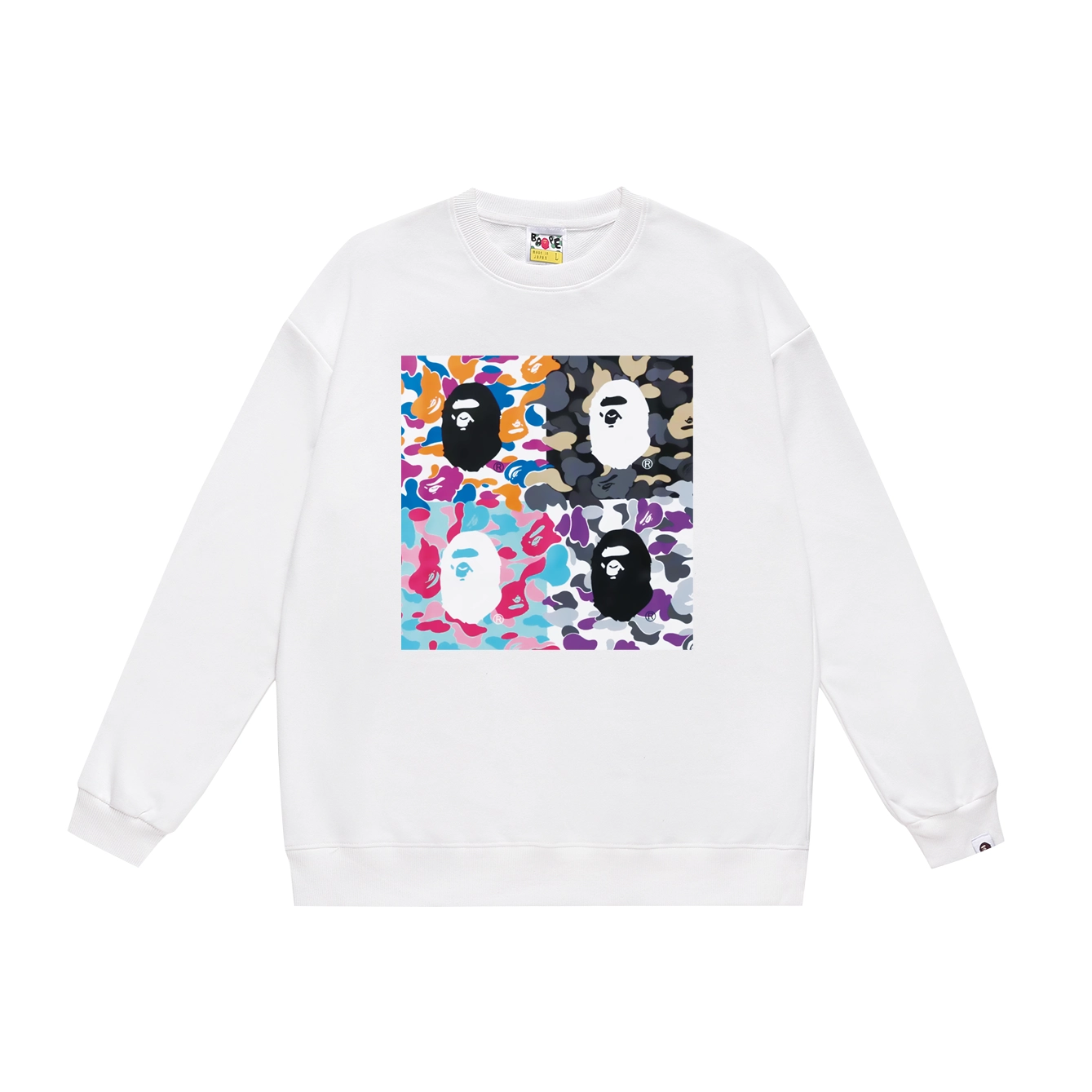 BAPE ABC Camo Quad Ape Head Crewneck Sweatshirt White