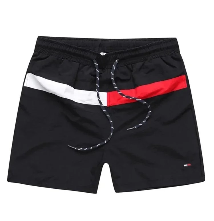 Tommy Hilfiger Men's Black Swim Shorts with Red-White Stripe