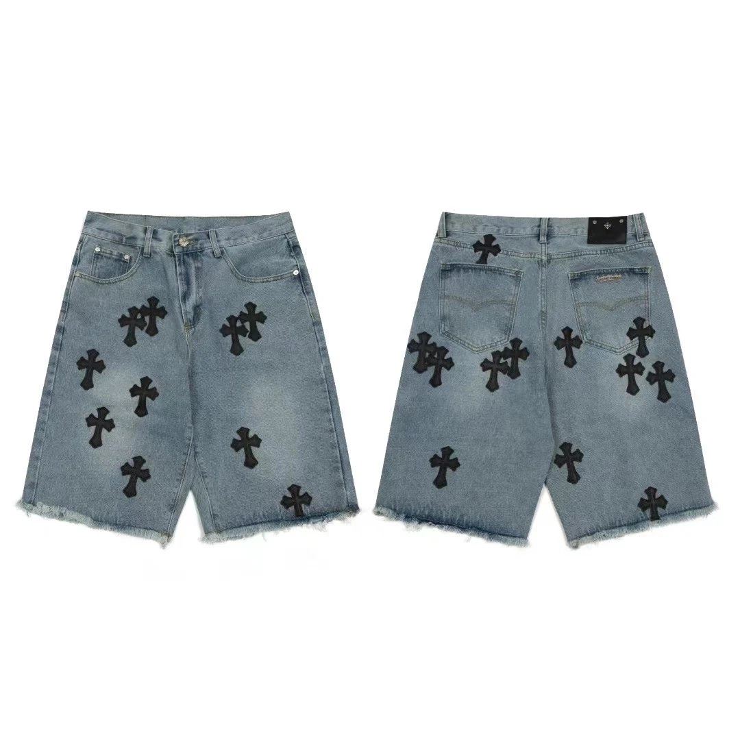 Chrome Hearts Cross-Embroidered Denim Shorts - Light Wash