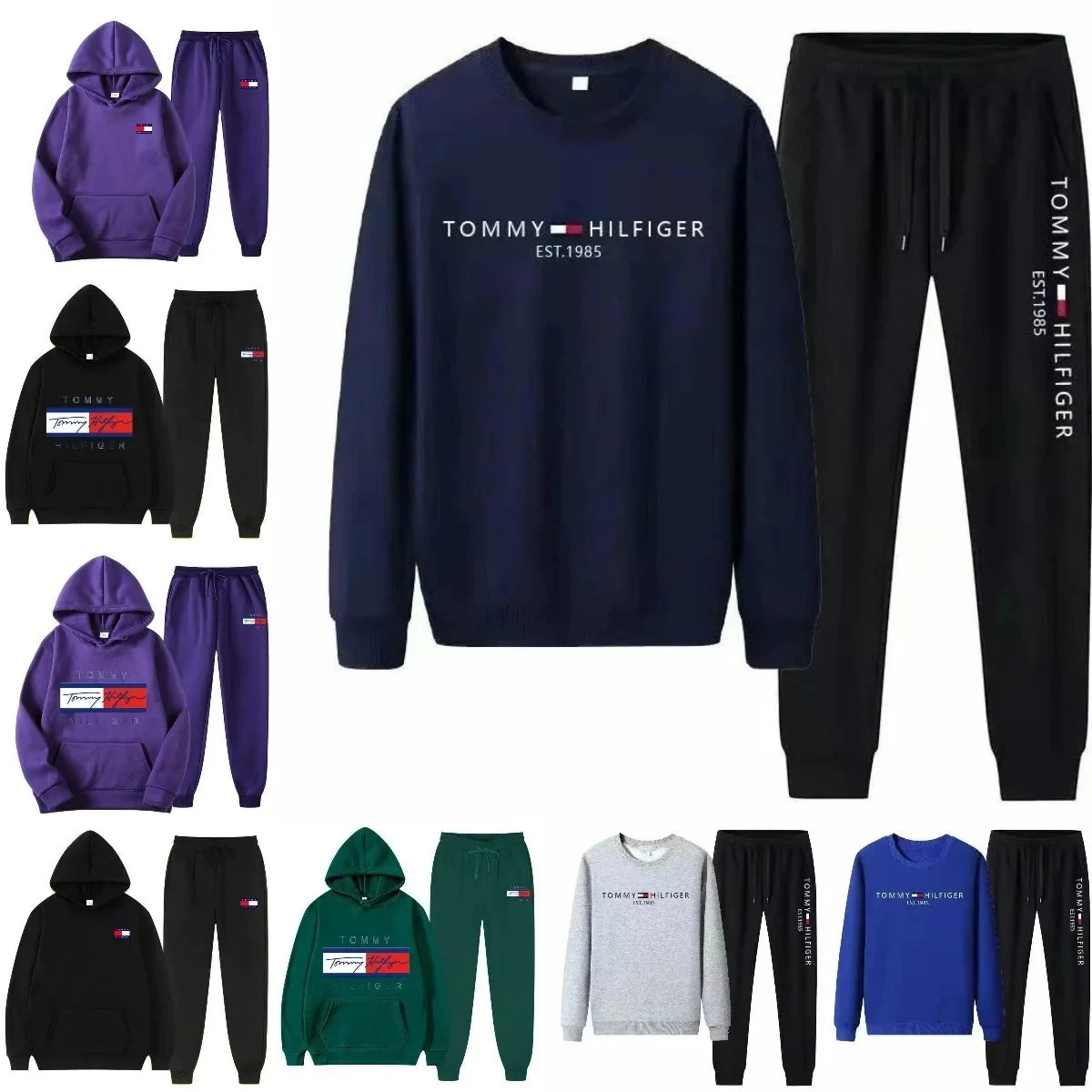 Tommy Hilfiger Navy Crewneck Sweatshirt with Logo Print