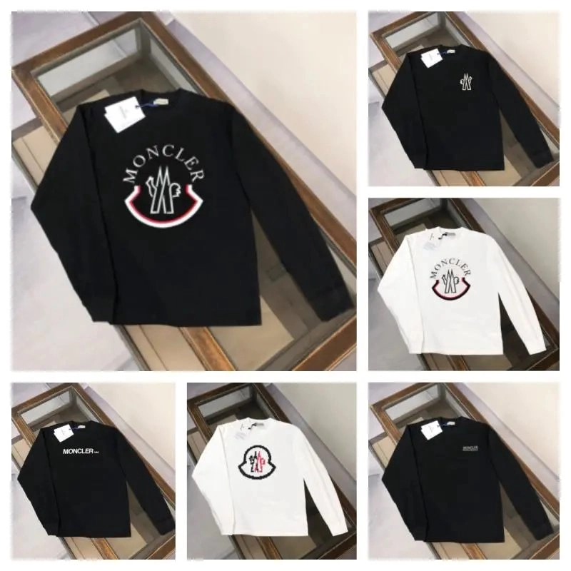 Moncler Logo Embroidered Long Sleeve T-Shirt Black White