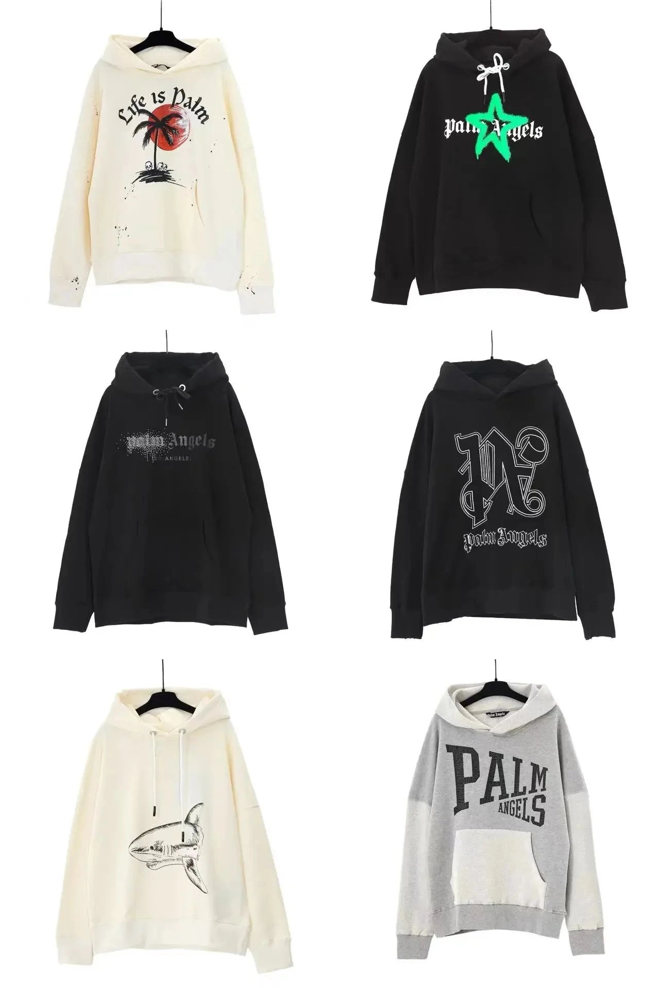 Palm Angels Oversized Hoodie with Neon Green Star Logo Black
