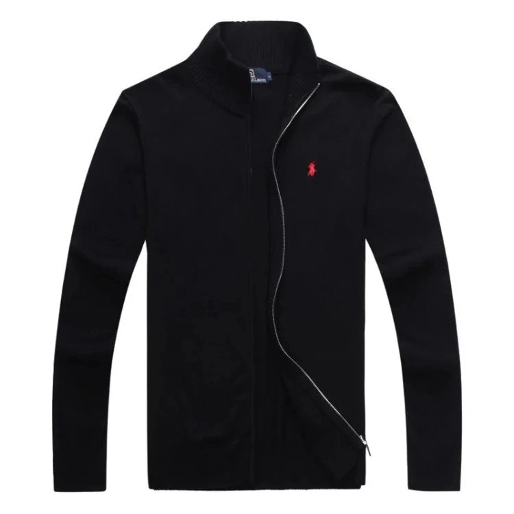 Polo Ralph Lauren Black Zip-Up Knit Sweater with Red Pony Logo
