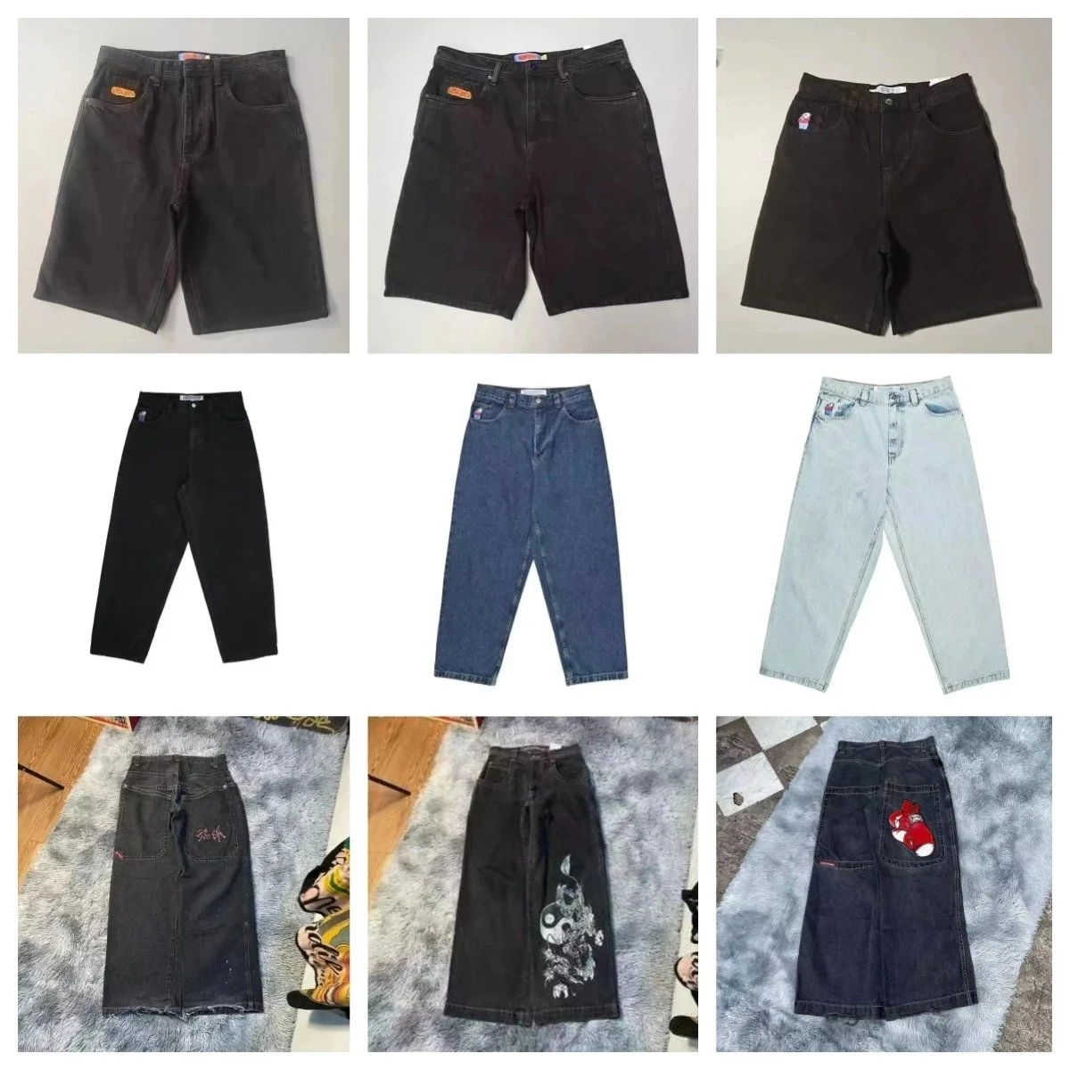 St&uuml;ssy Black Denim Shorts with Embroidered Patch Detail