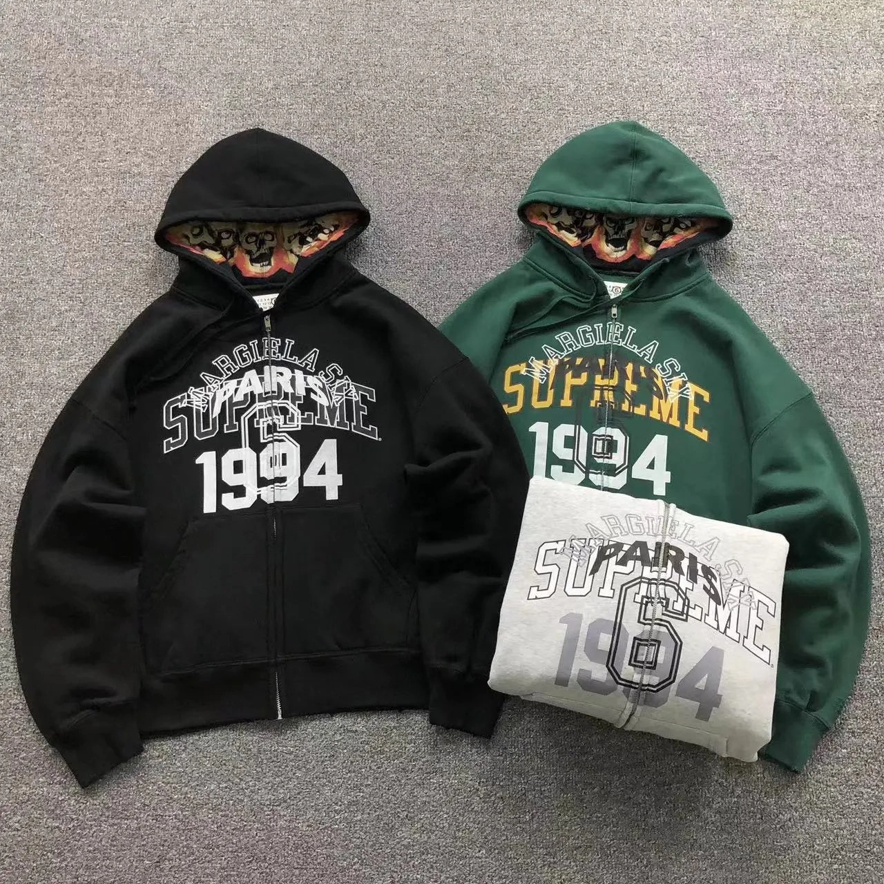 Margiela x Supreme 1994 Zip-Up Hoodie Skull Lining Black