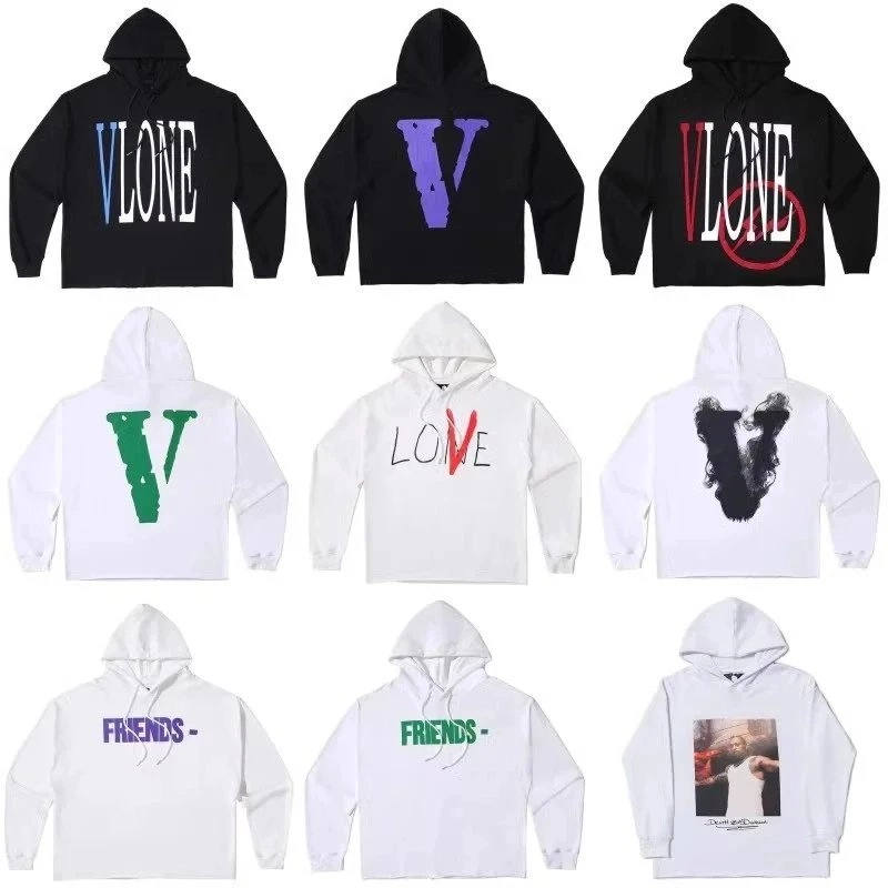 Vlone Cropped Hoodie Black with Blue White VLOGO Print