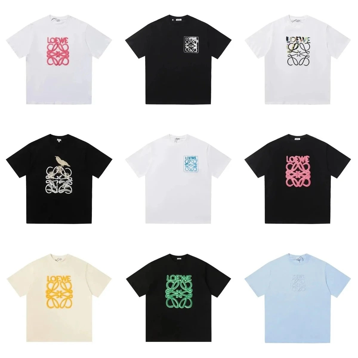 LOEWE Anagram Logo Embroidered T-Shirt - Pink on White