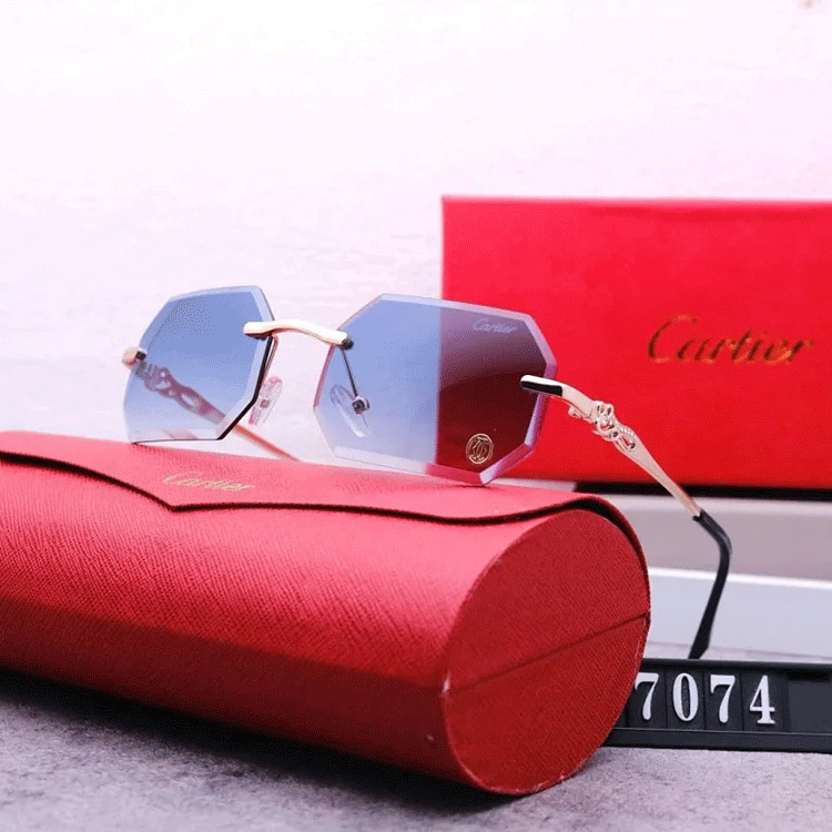 Cartier Rimless Octagonal Gradient Lens Sunglasses Gold Frame