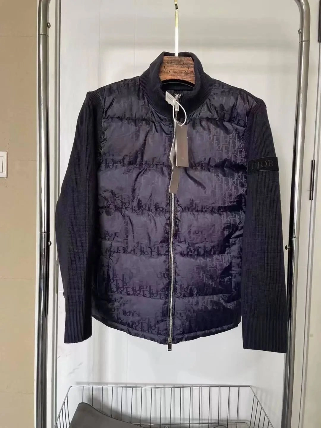 Dior Oblique Monogram Quilted Puffer Vest with Ribbed Knit Sleeves