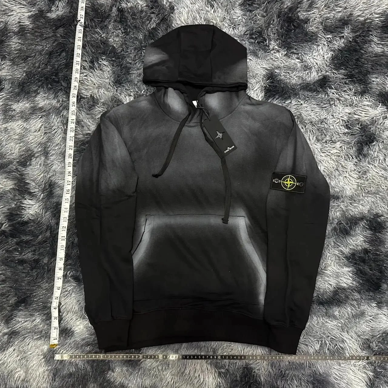 Stone Island Black Gradient Hoodie with Compass Logo Patch
